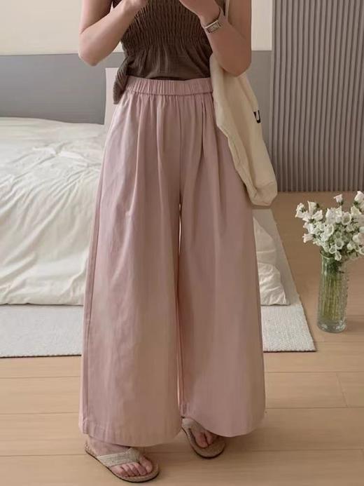 ｛休闲裤2025｝828水洗棉松紧腰阔腿裤九分裤-喜出 商品图1