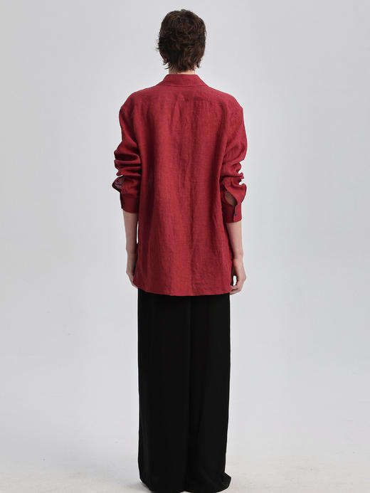 THEHOYAN｜TH2504-R  04 oversized linen shirt BURGUNDY 亚麻衬衫 [ 酒红 ] 商品图10