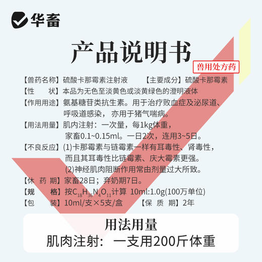 华畜硫酸卡那霉素注射液5支 治疗败血症 呼吸道药 商品图4