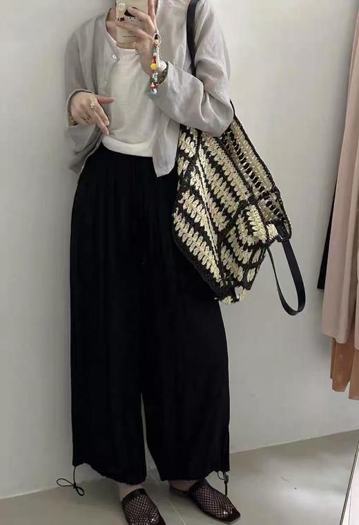 ｛休闲裤2025｝96038 夏季薄款麻纱半内衬阔腿裤束脚裤灯笼裤-喜出 商品图4