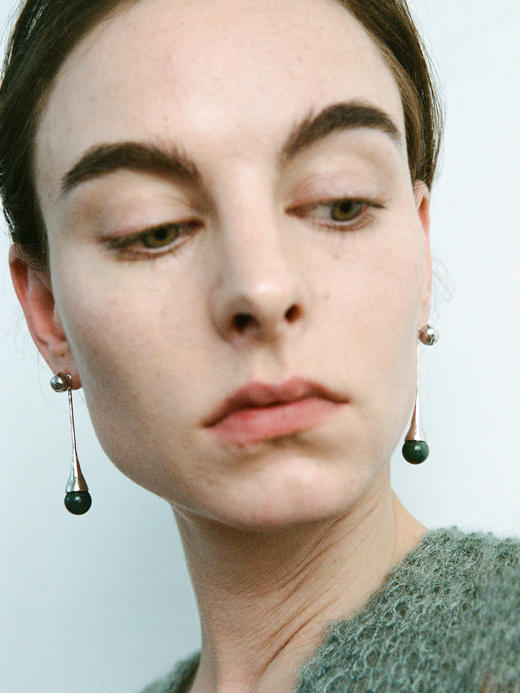 ABOAB｜DRIP LONG Earrings [ 耳环  银绿水草玛瑙 / 银灰玛瑙 / 银粉欧泊  ]【PASTORALE】 商品图2