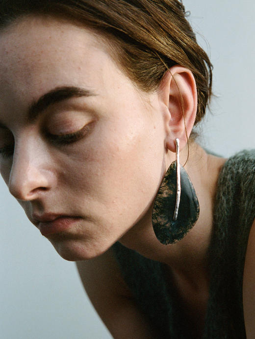 ABOAB｜LARGE LEAF Earrings [ 大号耳环  银绿水草玛瑙 / 银灰玛瑙 ]【PASTORALE】 商品图0