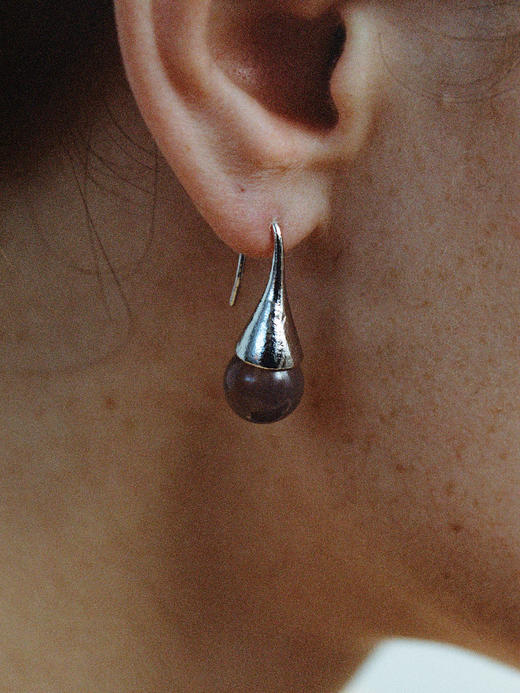 ABOAB｜DRIP Hoops [ 耳环  银绿水草玛瑙 / 银灰玛瑙 ]【PASTORALE】 商品图0