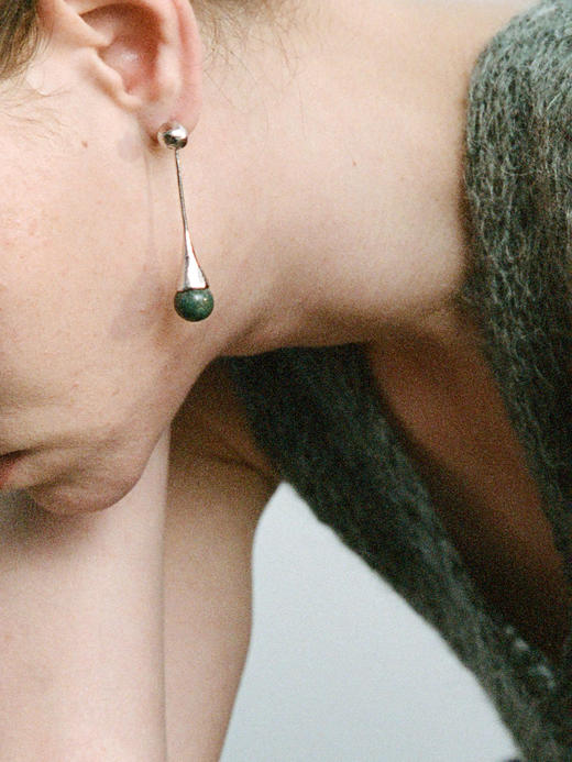 ABOAB｜DRIP LONG Earrings [ 耳环  银绿水草玛瑙 / 银灰玛瑙 / 银粉欧泊  ]【PASTORALE】 商品图0