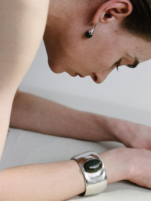 ABOAB｜DRIP Hoops [ 耳环  银绿水草玛瑙 / 银灰玛瑙 ]【PASTORALE】 商品图4