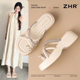 ZHR法式凉拖鞋女2025夏季新款厚底增高夹脚拖鞋软底珍珠凉鞋爆款