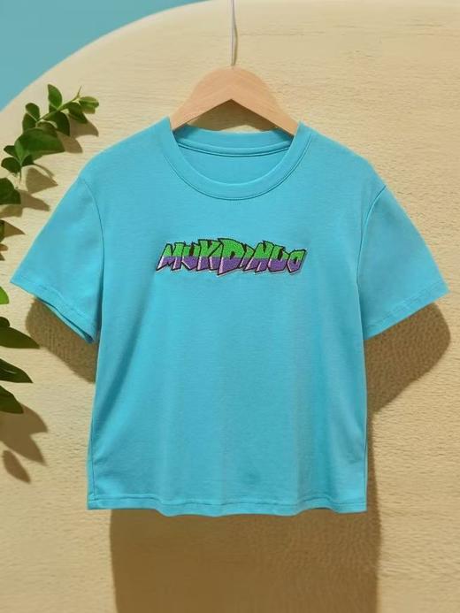 清仓价2025~88123湖蓝牙刷绣短款短袖T恤-喜出 商品图2