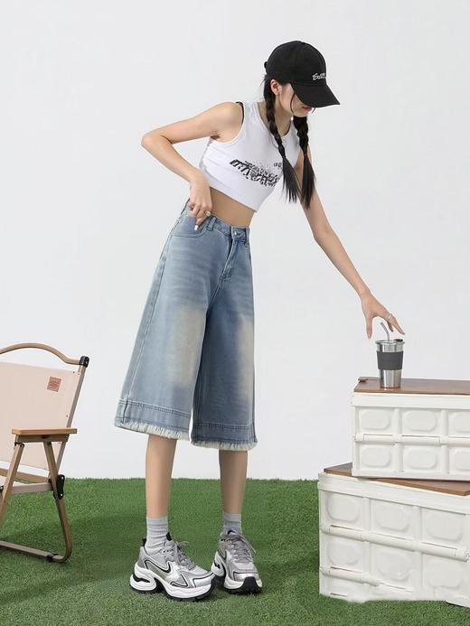 ｛短裤2025｝15031毛边六七分盐系牛仔短裤-喜出 商品图1