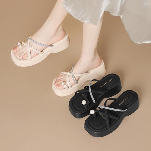 ZHR法式凉拖鞋女2025夏季新款厚底增高夹脚拖鞋软底珍珠凉鞋爆款 商品图1