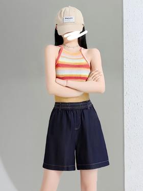 ｛短裤2025｝267天丝牛仔五分薄款高腰直筒短裤-喜出