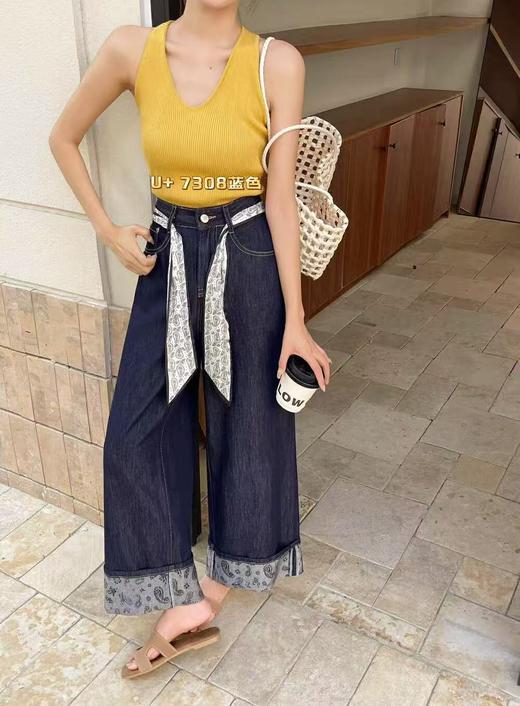 11.11直降到底！！｛牛仔裤2025｝（送丝巾）7172/7308腰果花卷边夏季薄款直筒牛仔裤-喜出 商品图0