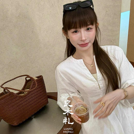【预售7天】良木礼V领收腰白裙（1627） 商品图3