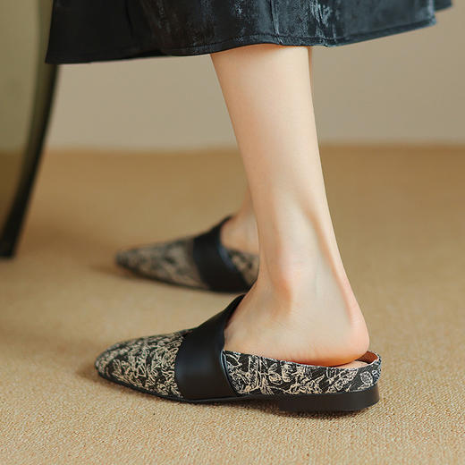 【预售5天】复古国风印花包头半拖鞋女夏外穿新款法式平底穆勒凉拖鞋KYD&9111 商品图4