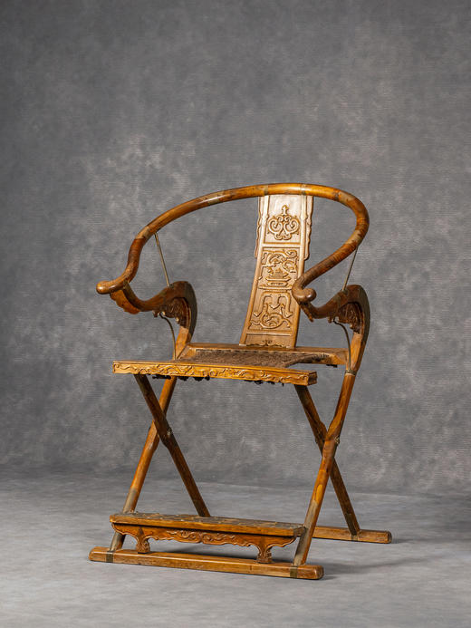 清	黄花梨螭龙捧寿交椅 商品图0
