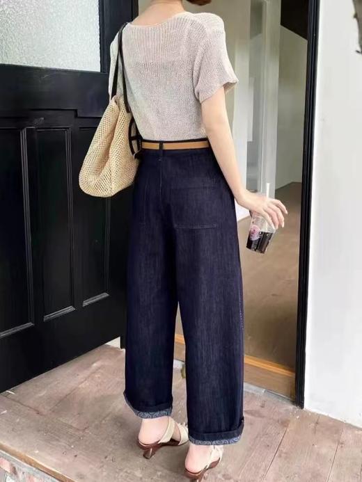 ｛牛仔裤2025｝58192莱赛尔天丝棉单宁蓝弯刀九分牛仔裤-喜出 商品图1