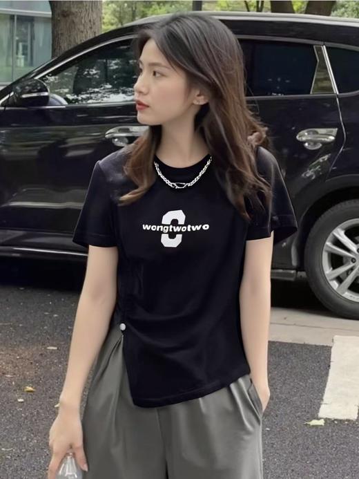 七夕福利-NO退 微脏~不规则可抽绳C印花短袖T恤-喜出 商品图1