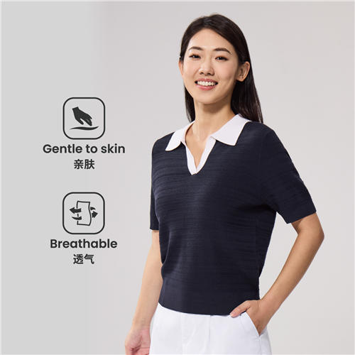 佐丹奴女装25年新款蔚蓝经典系列针织翻领上衣05355302 商品图0