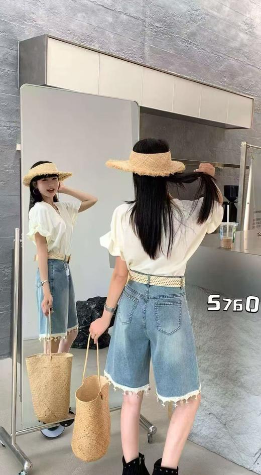 ｛短裤2025｝（送腰带）棉➕莱赛尔夏季软料5760时尚挂饰五分牛仔短裤-喜出 商品图2