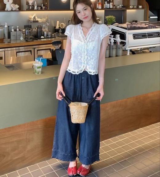 老米优品🎈3-5天！《复古花边设计 九分牛仔色阔腿裤》清凉舒适与美好共存！显瘦松弛感阔腿裤~K250622A 下架 商品图8