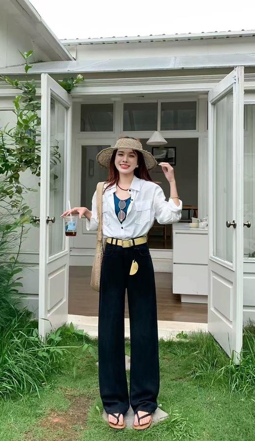 七夕福利-NO退｛牛仔裤2025｝12861莱赛尔棉天丝黑色长裤韩版直筒显瘦牛仔裤-喜出 商品图6