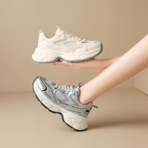 ZHR透气银色老爹鞋女2025夏季新款爆款网面轻便配裙子休闲鞋子 商品图4