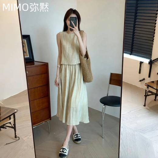 【复古天丝亚麻扎染半裙套装】32%亚麻+‪38%人棉+30%天丝 褶皱纹理背心 商品图1
