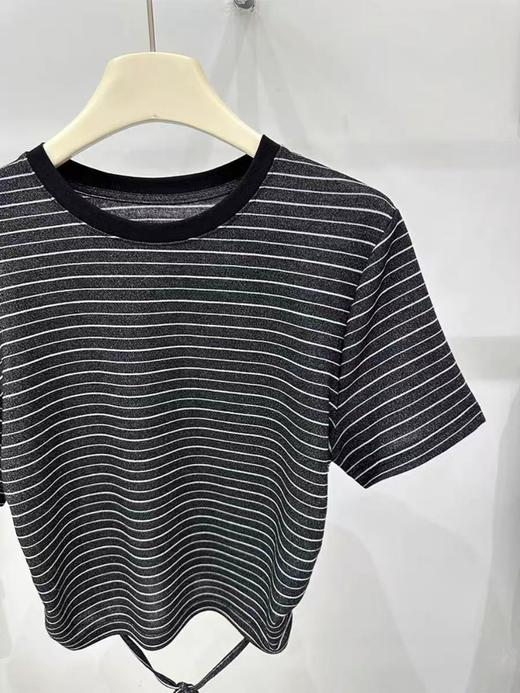 清仓价2025~银丝后系带绑带条纹短款T恤-喜出 商品图2