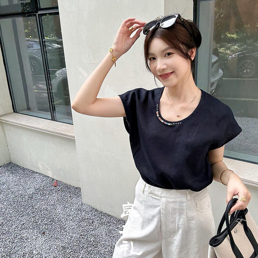 【预售7天】亚麻钉珠上衣（5060） 商品图1