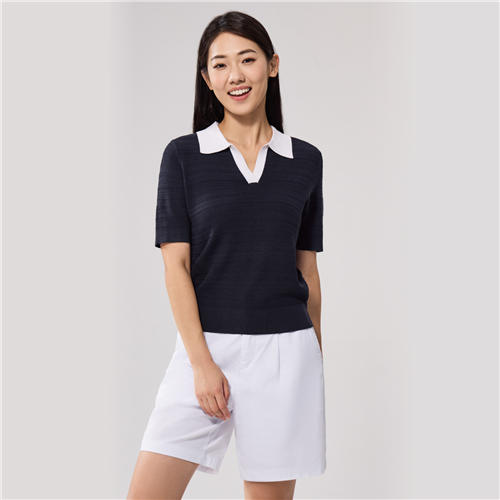 佐丹奴女装25年新款蔚蓝经典系列针织翻领上衣05355302 商品图1