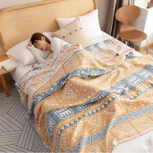 自然醒水洗棉色织提花盖毯全棉三层纱布毛巾被纯棉夏季毛毯办公室午睡毯WDF 商品图0