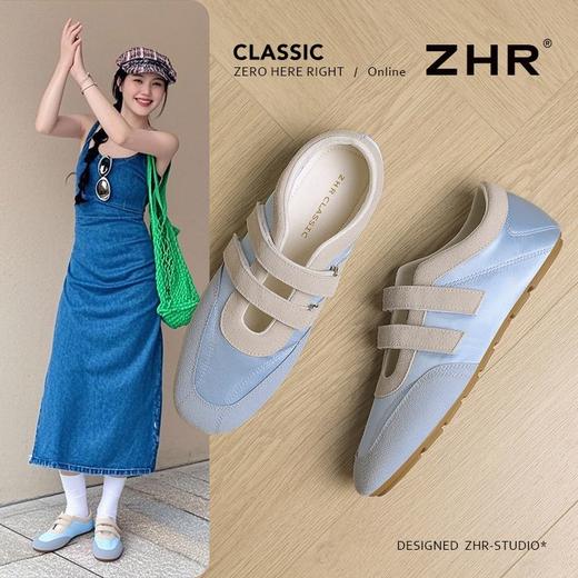 ZHR平底运动玛丽珍鞋女2025新款软底浅口休闲鞋百搭魔术贴德训鞋 商品图2