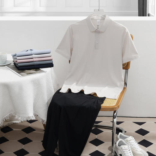 高奢极简无缝短袖韩领小方格吸湿透气冰感夏季翻领polo衫  HLS-WF83022# 商品图1