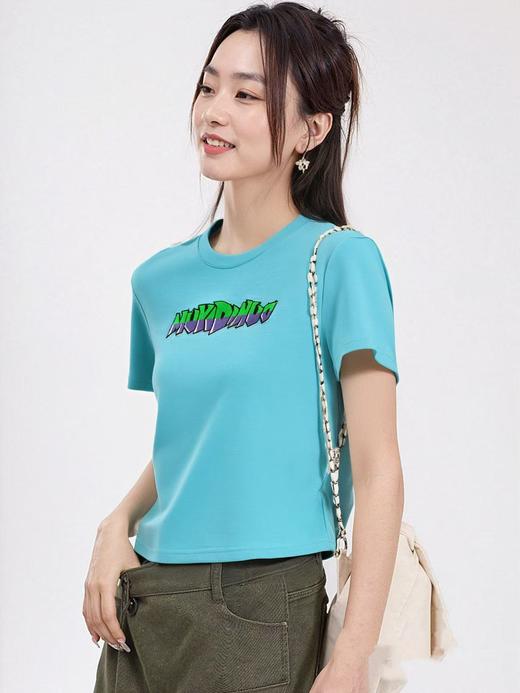 清仓价2025~88123湖蓝牙刷绣短款短袖T恤-喜出 商品图1