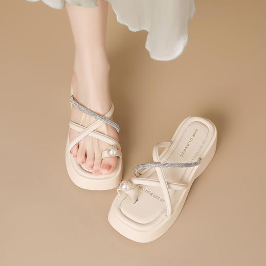 ZHR法式凉拖鞋女2025夏季新款厚底增高夹脚拖鞋软底珍珠凉鞋爆款 商品图2