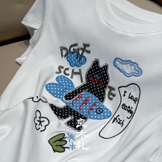 【不换不退】良木礼猫与鱼T恤（8766） 商品图2