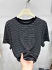 清仓价2025~银丝后系带绑带条纹短款T恤-喜出 商品缩略图3