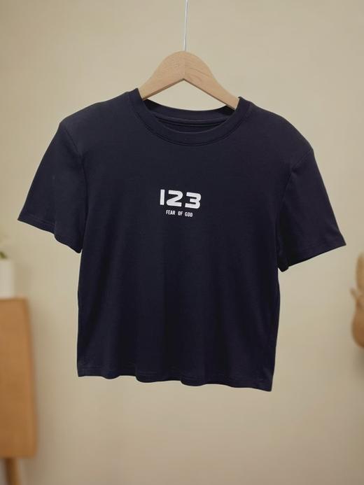 8.11秒杀~88096 垫肩黑色短款123短袖T恤-喜出 商品图2