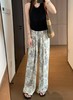 老钱风中古时髦慵懒麻感天丝花纹褶裥松紧腰直裤 商品缩略图3