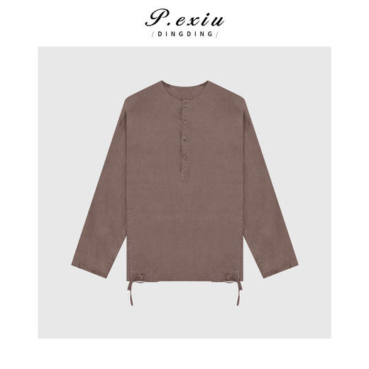 04-6潘依绣丁丁宠粉【云雾玫瑰】100亚麻肌理感半开领长袖衬衣W-62865 商品图1