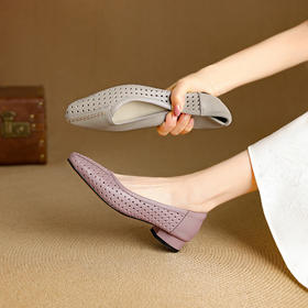 【预售5天】巨舒服法式绝美超软羊皮单鞋新款方头通勤真皮粗跟气质女鞋子NJMK&K1666