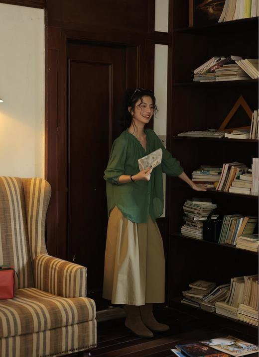 法式花边领防晒苎麻显瘦V领神仙透气感亚麻衫 商品图6