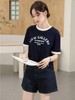 七夕福利-NO退~黑白拼色下摆打结短款T恤-喜出 商品缩略图1