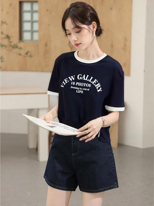 七夕福利-NO退~黑白拼色下摆打结短款T恤-喜出 商品图1