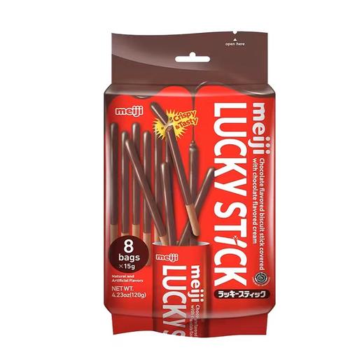 【印尼进口】Meiji 明治 LUCKY STICK 乐喜饼干条（巧克力味）120g（15gX8包） 商品图0