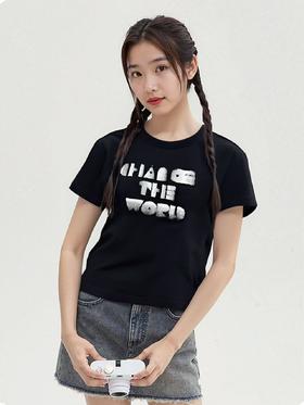 七夕福利-NO退~88133牙刷绣字母短款短袖T恤-喜出