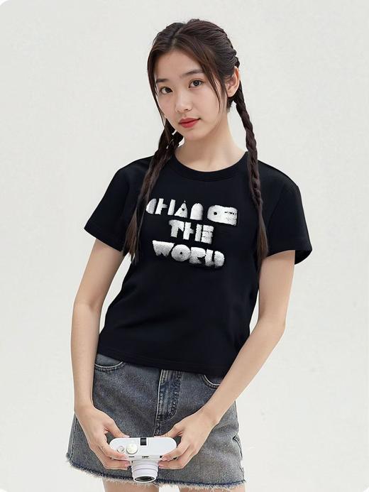 七夕福利-NO退~88133牙刷绣字母短款短袖T恤-喜出 商品图0