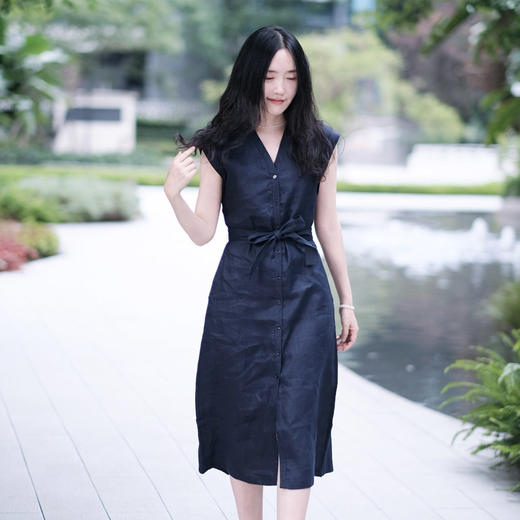 【高品质私服】【IC亚麻平纹中长连衣裙】廓形修身，包容性佳，不挑肤色G1322-CC【无标出货 介意慎拍】 商品图3