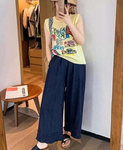 老米优品🎈3-5天！《复古花边设计 九分牛仔色阔腿裤》清凉舒适与美好共存！显瘦松弛感阔腿裤~K250622A 下架 商品图1