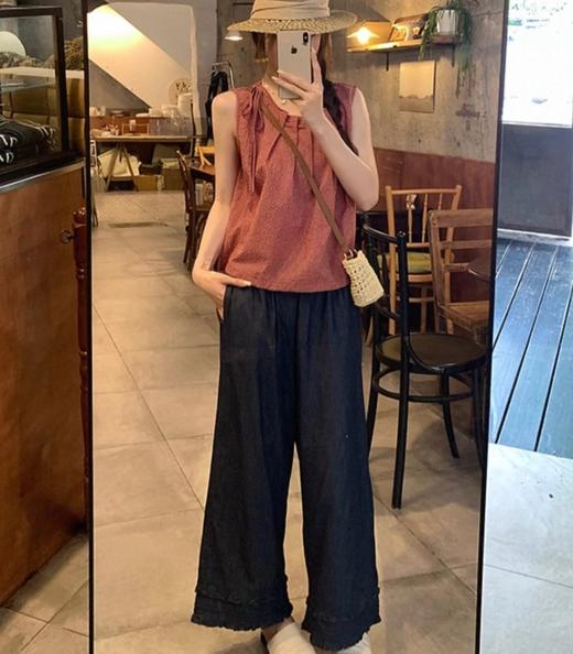 老米优品🎈3-5天！《复古花边设计 九分牛仔色阔腿裤》清凉舒适与美好共存！显瘦松弛感阔腿裤~K250622A 下架 商品图5