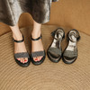 【预售5天】轻便舒适4.5cm厚底松糕底圆头罗马鞋水钻细带露趾凉鞋女夏MLD&AM956 商品缩略图4